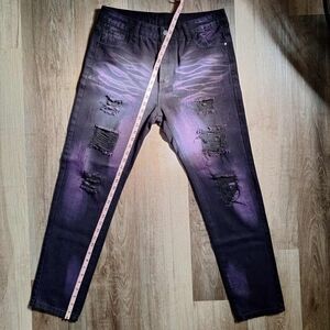 Black and Purple Distressed Skinny Jeans